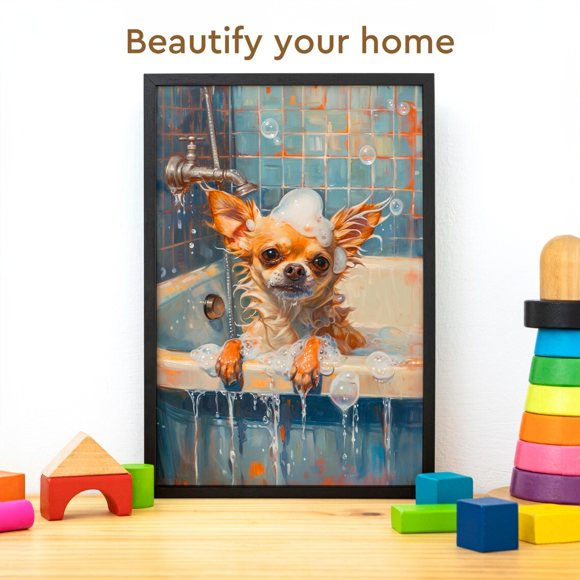 Bathtub Chihuahua Bubble Bath Bathroom Art Print - Image 3
