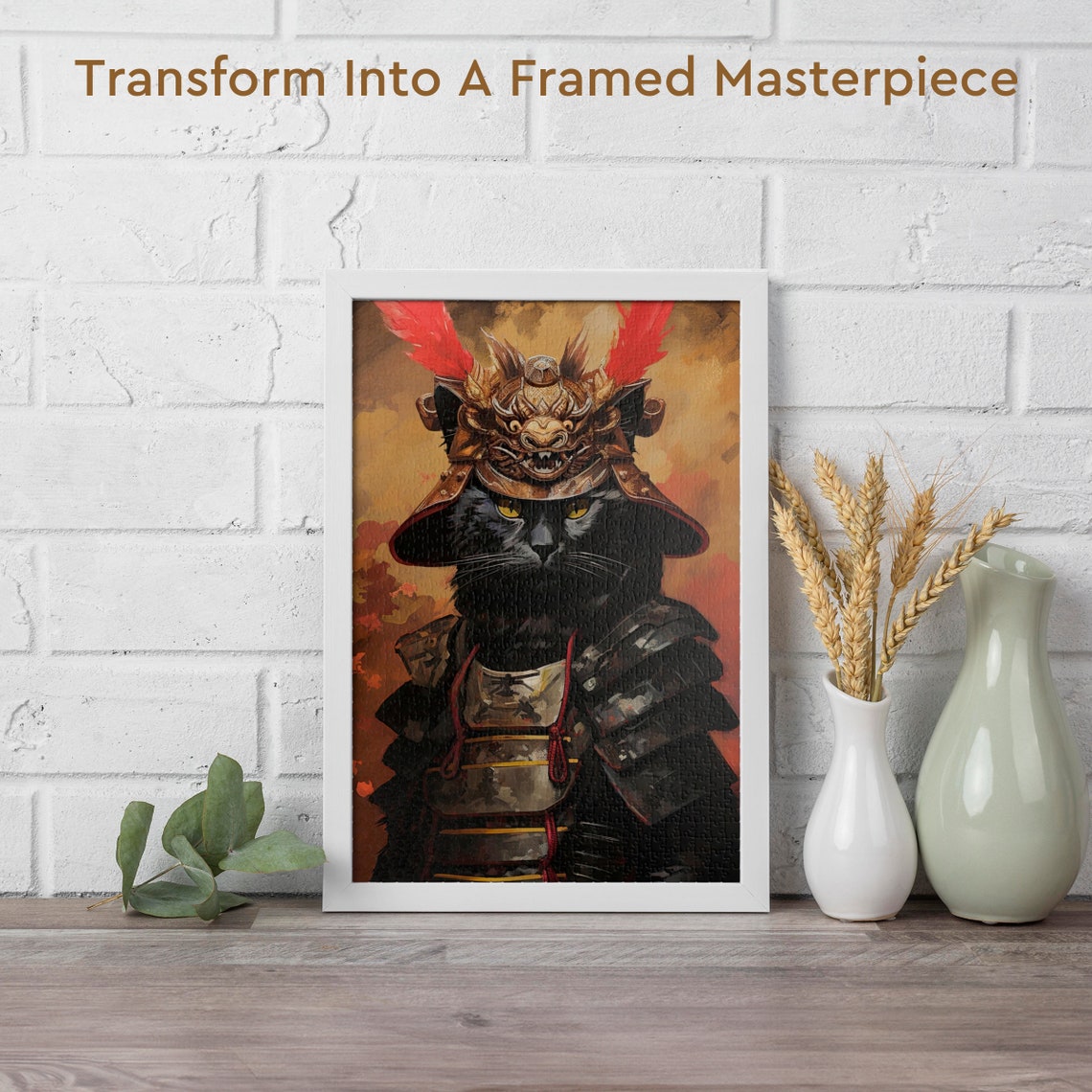 Black Cat Dressed in Ornate Samurai Warrior Armor Portrait Poster - Image 2