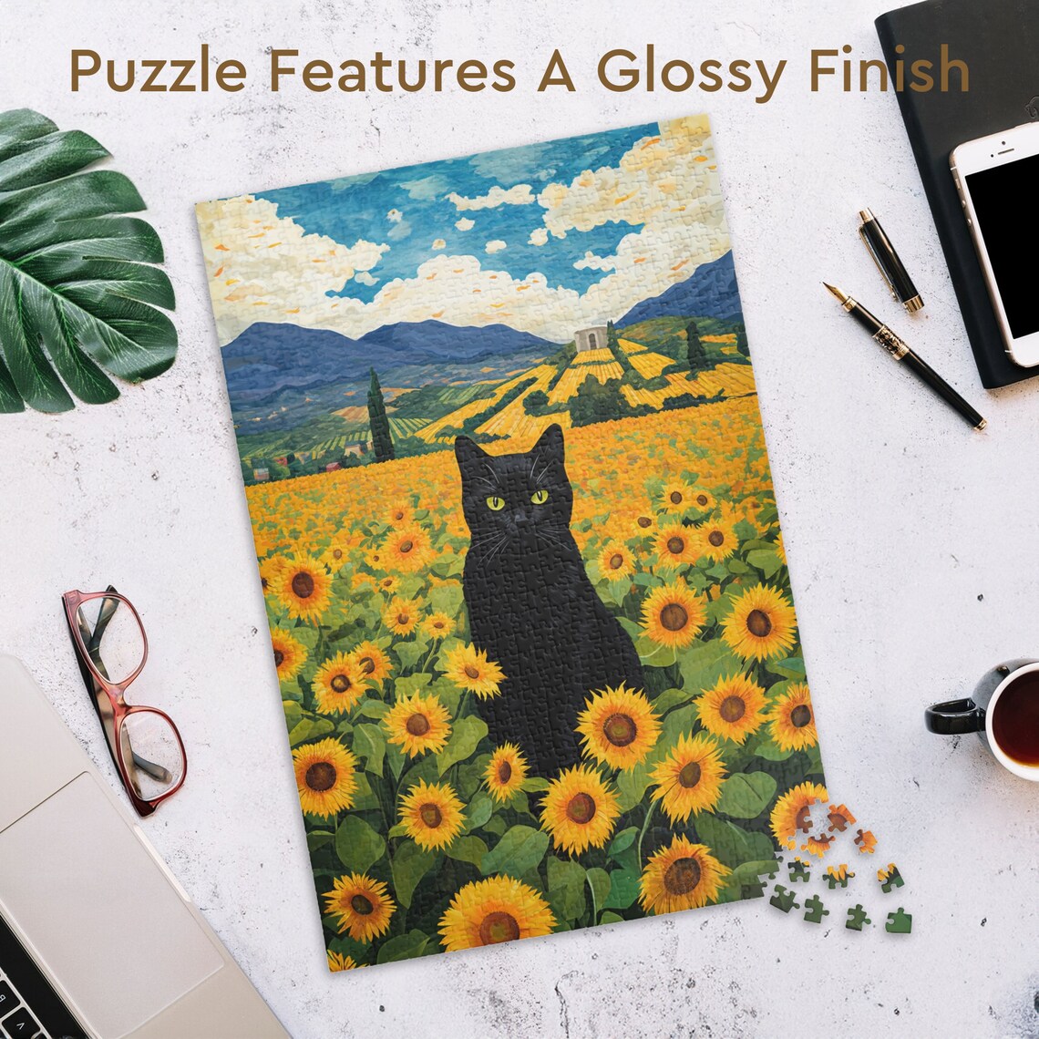 Sunflower Field Cat Art Print, Animal Decor - Image 3