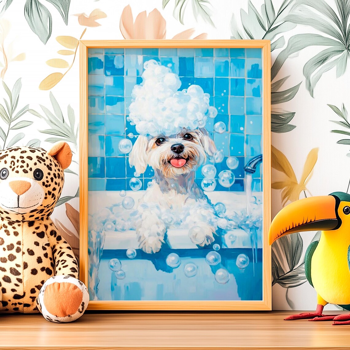 Maltese Bubble Bath Bathroom Wall Art Poster Print