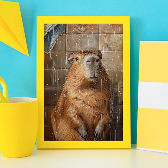 Bathroom Rain Shower Capybara Poster Funny Capybara Print Cute Capybara Capybara Lover Gift Animal Portrait Toilet Wall Art Bath Decor