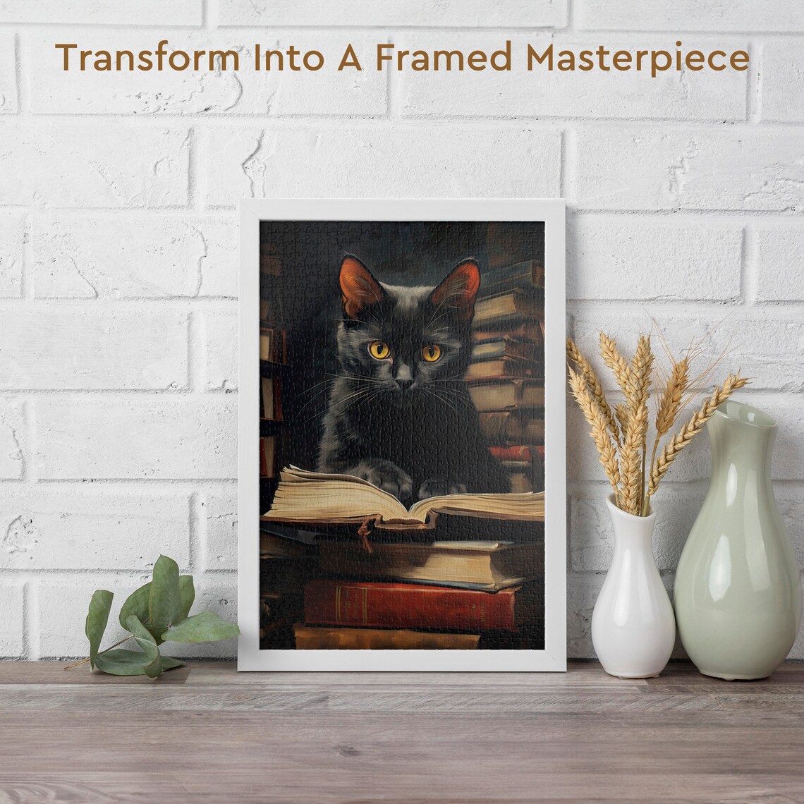 Black Cat Reading Book Jigsaw Puzzle, Family Activity - Image 2