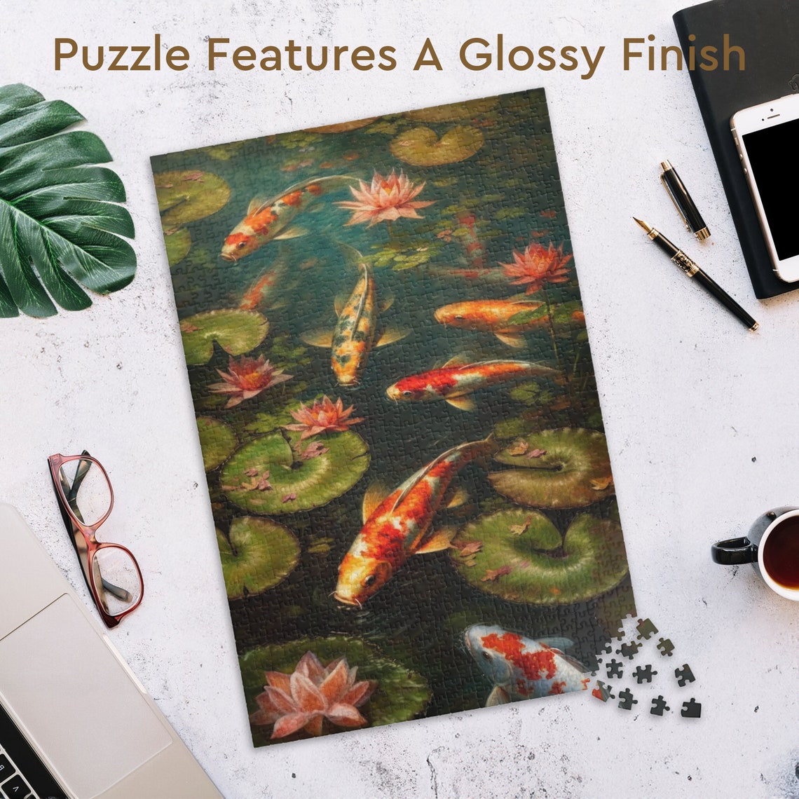 Japanese Koi Fish Jigsaw Puzzle 1102525201014 Pcs Kids Adults Puzzle Zen Garden Wall Decor Family Activity Water Lily Pond Wall Art - Image 3