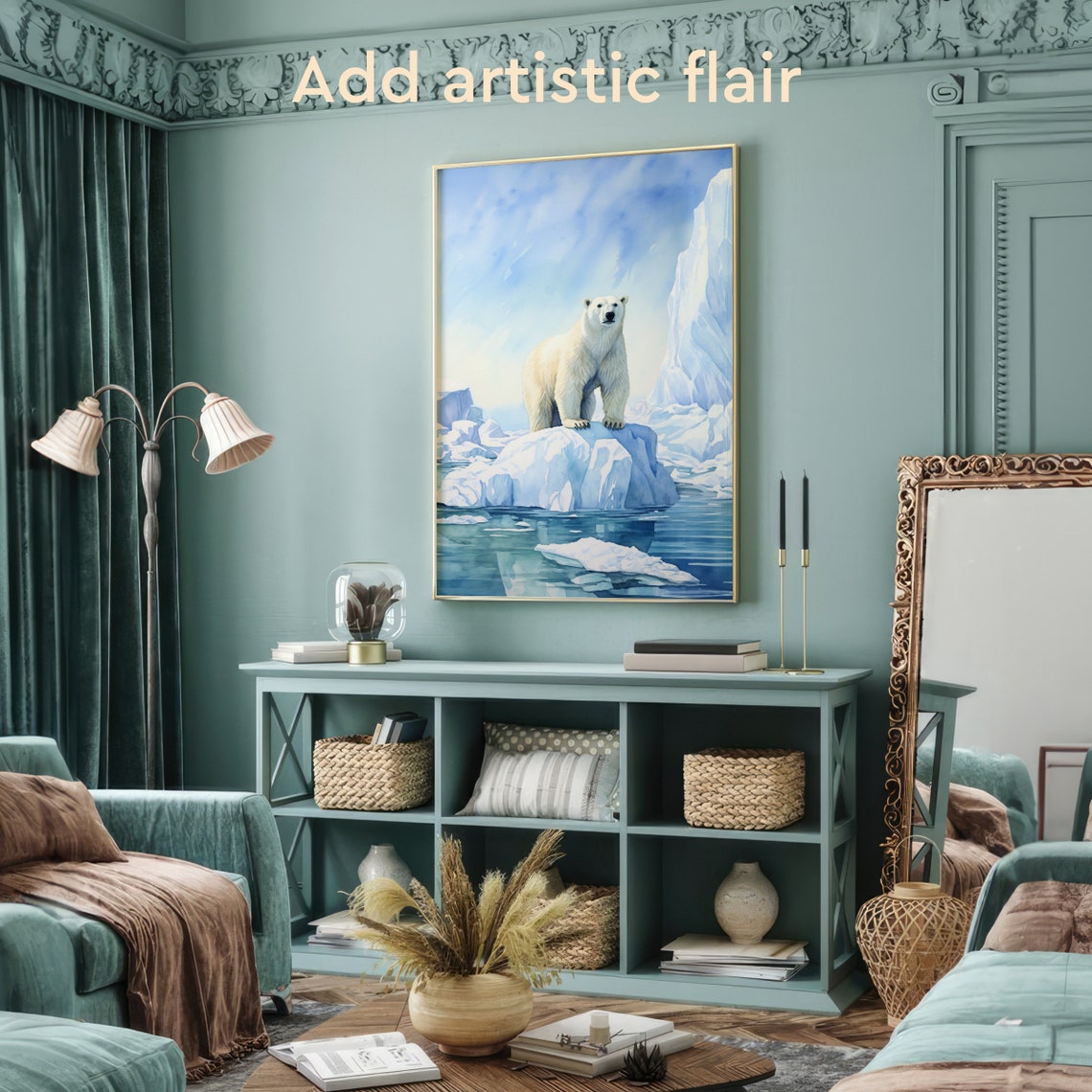 Polar Bear Standing on a Melting Arctic Iceberg Watercolor Poster - Image 2