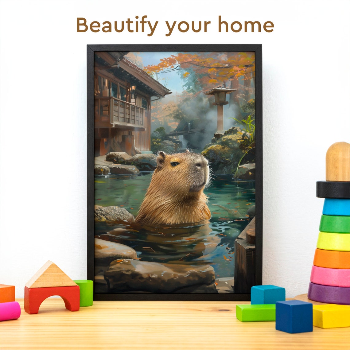 Capybara Relaxing in a Japanese Hot Spring Onsen Bath Poster - Image 3
