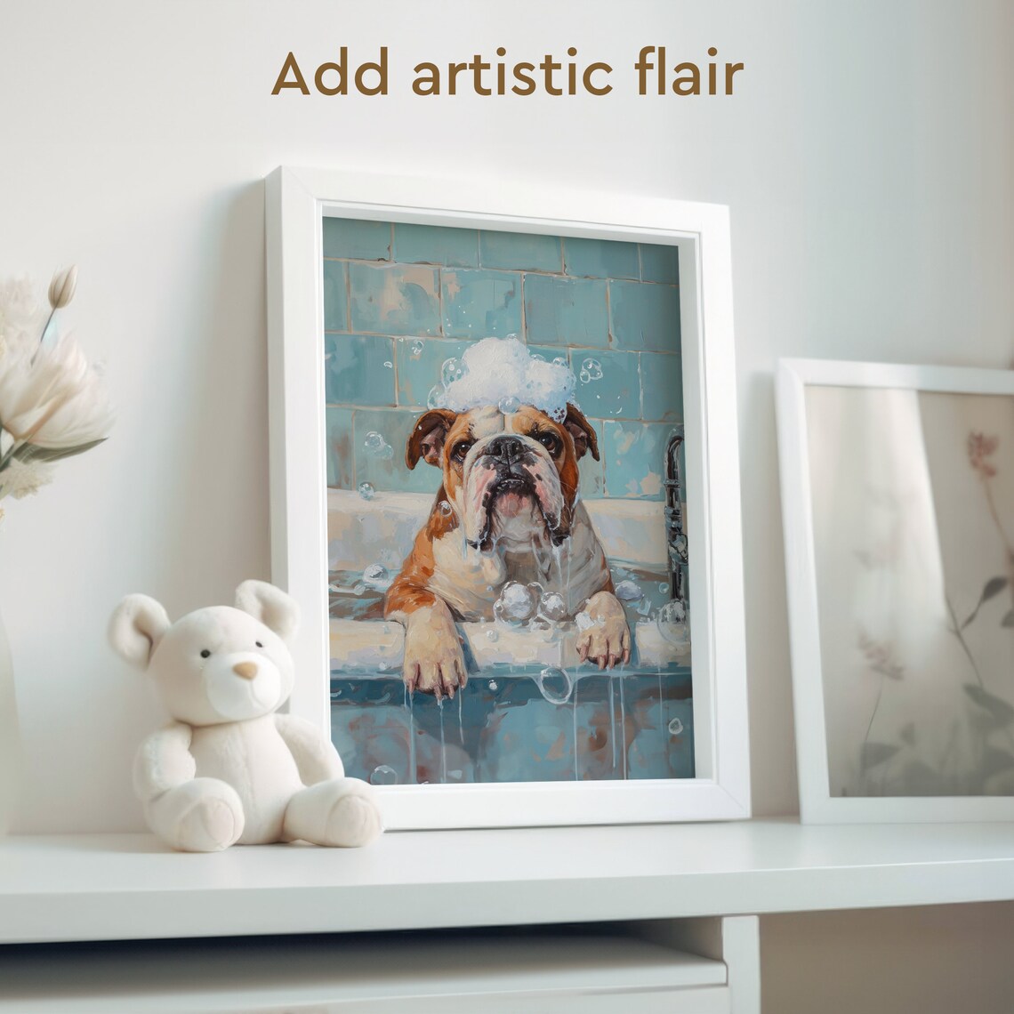 Bulldog Bubble Bath Bathroom Wall Art Poster Print - Image 2