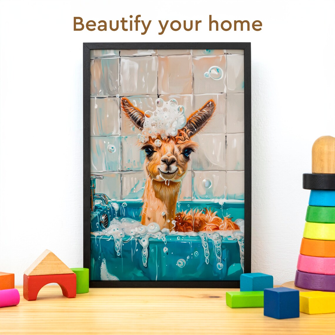Vintage Llama Bubble Bath Bathroom Poster Print - Image 3