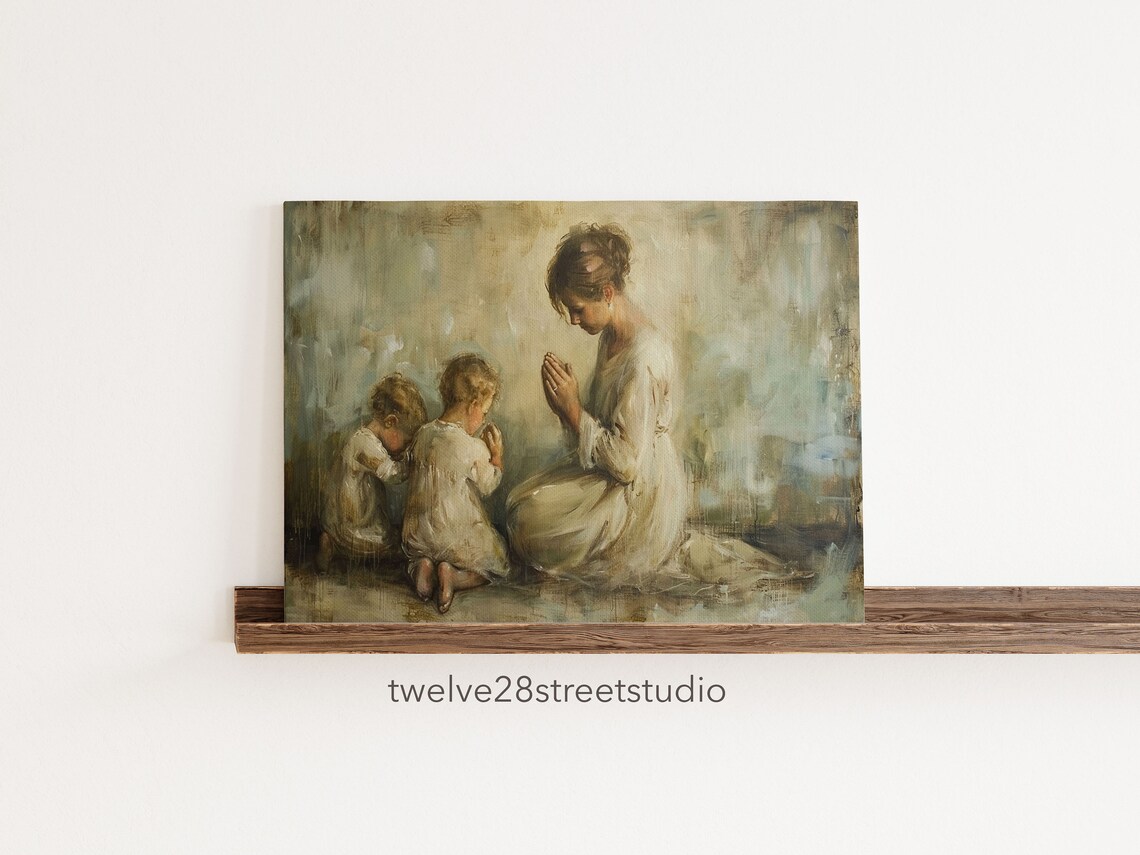 Mother and Children Praying, Christian Art Print - Image 2