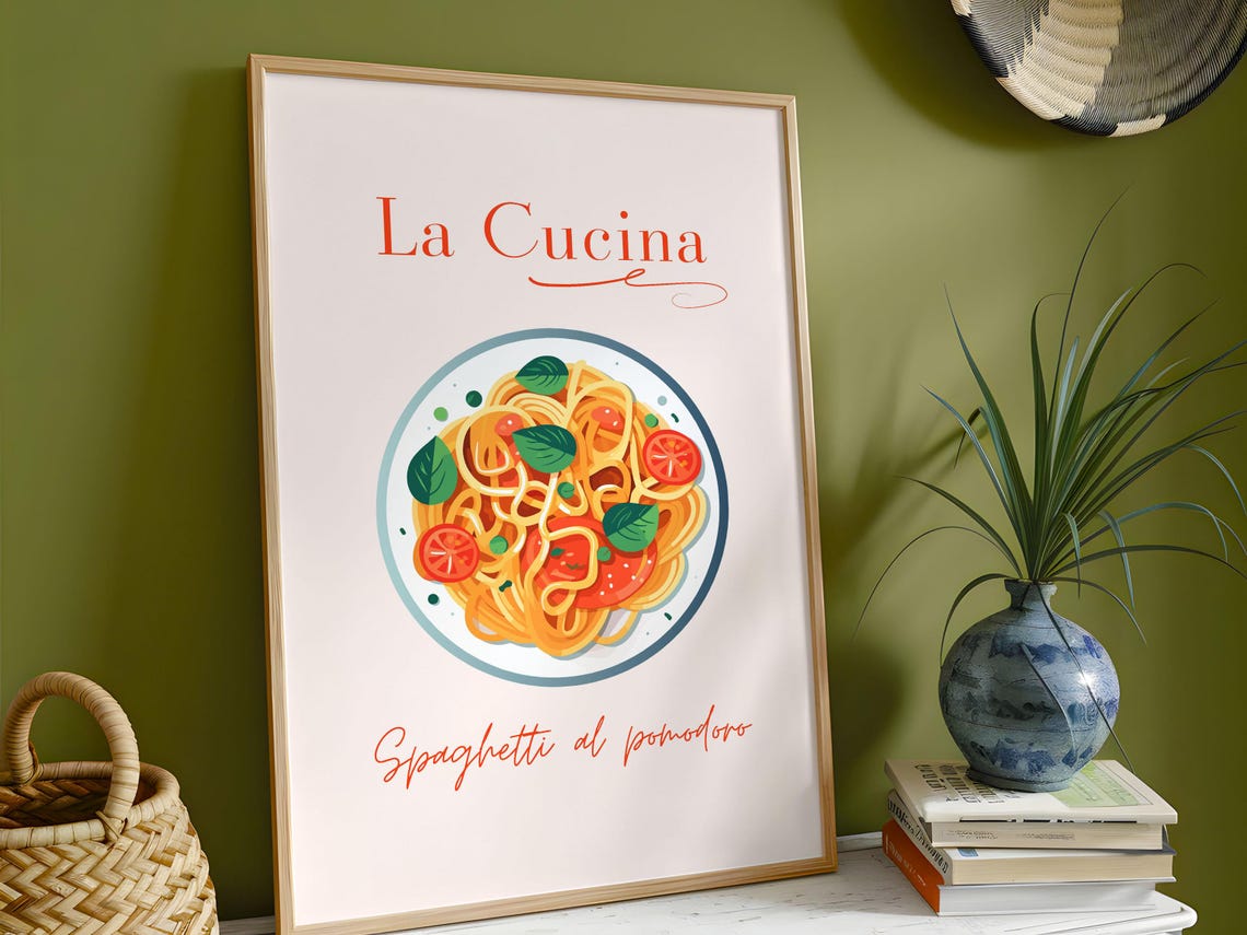 La Cucina Spaghetti Al Pomodoro Italian Kitchen Illustration Poster