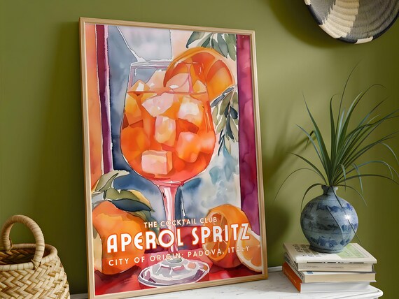 Aperol Spritz Watercolor Glass The Cocktail Club Padova Poster