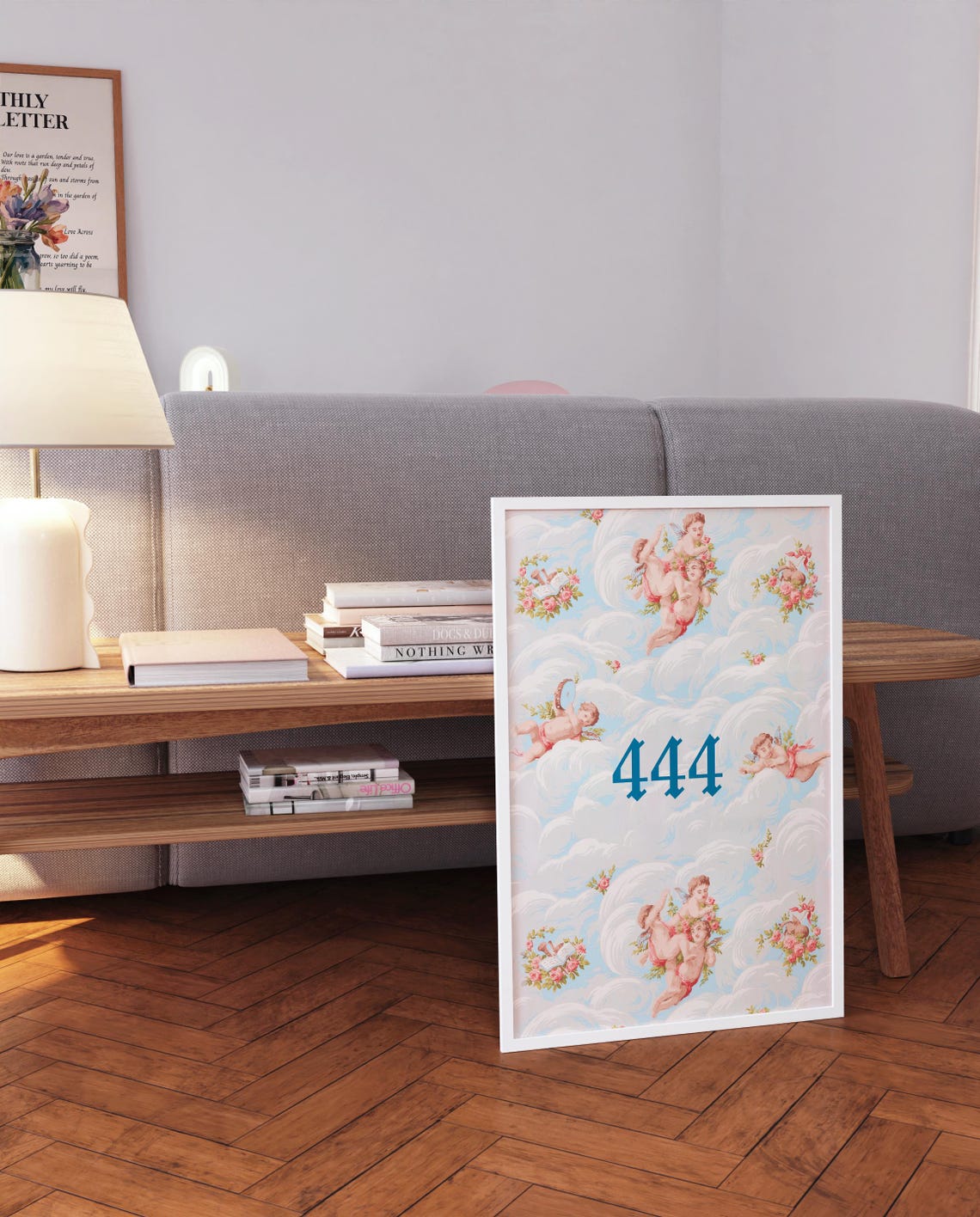 Angel Number 444 Cherubs In Clouds Spiritual Affirmation Poster - Image 5