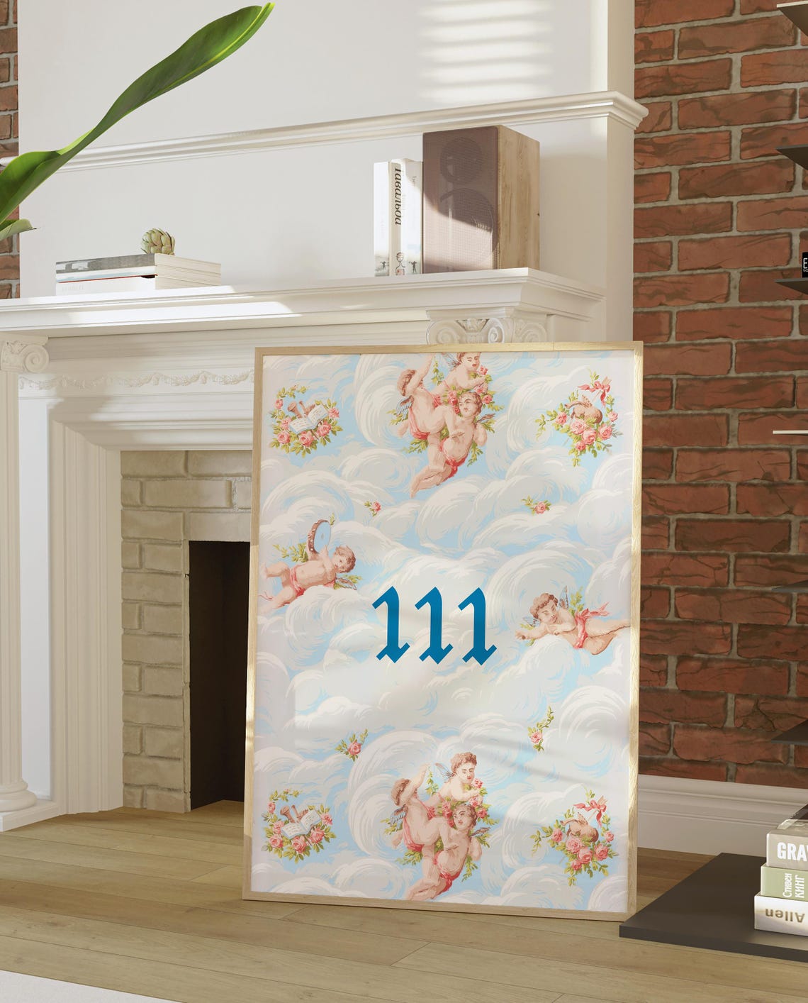 Angel Number 111 Cherubs In Clouds Spiritual Affirmation Poster - Image 2