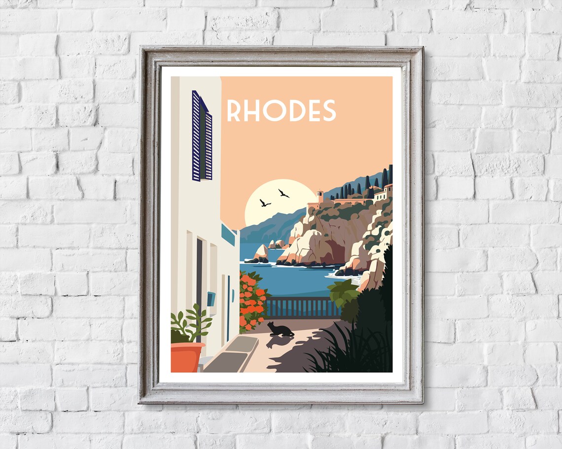 Rhodes Travel Poster, Greece Retro Travel Print - Image 2