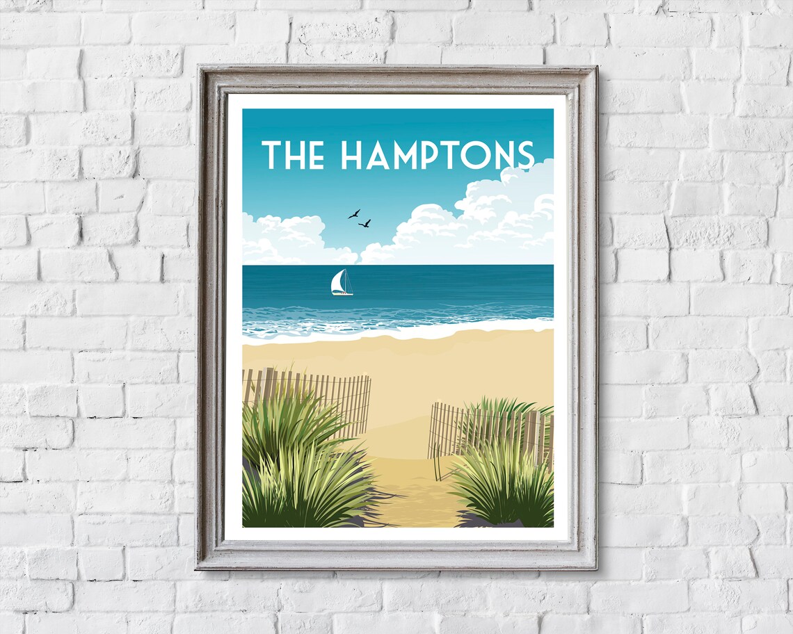 The Hamptons Retro Travel Poster, Long Island Art Print - Image 2