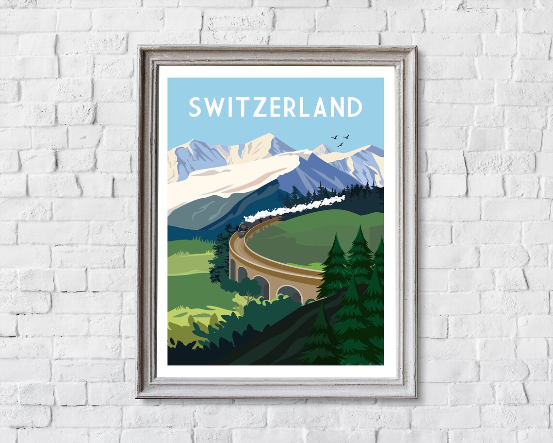Switzerland Retro Travel Poster, The Alps Europe - Image 2