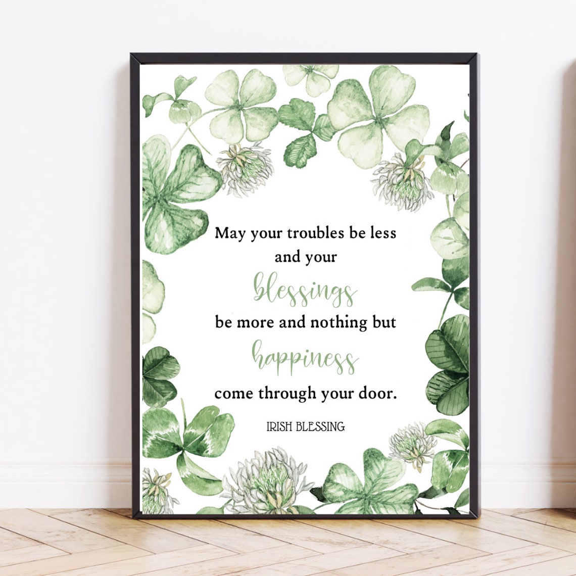 May Your Troubles Be Less Irish Blessing Shamrock Quote Art Poster - Image 2