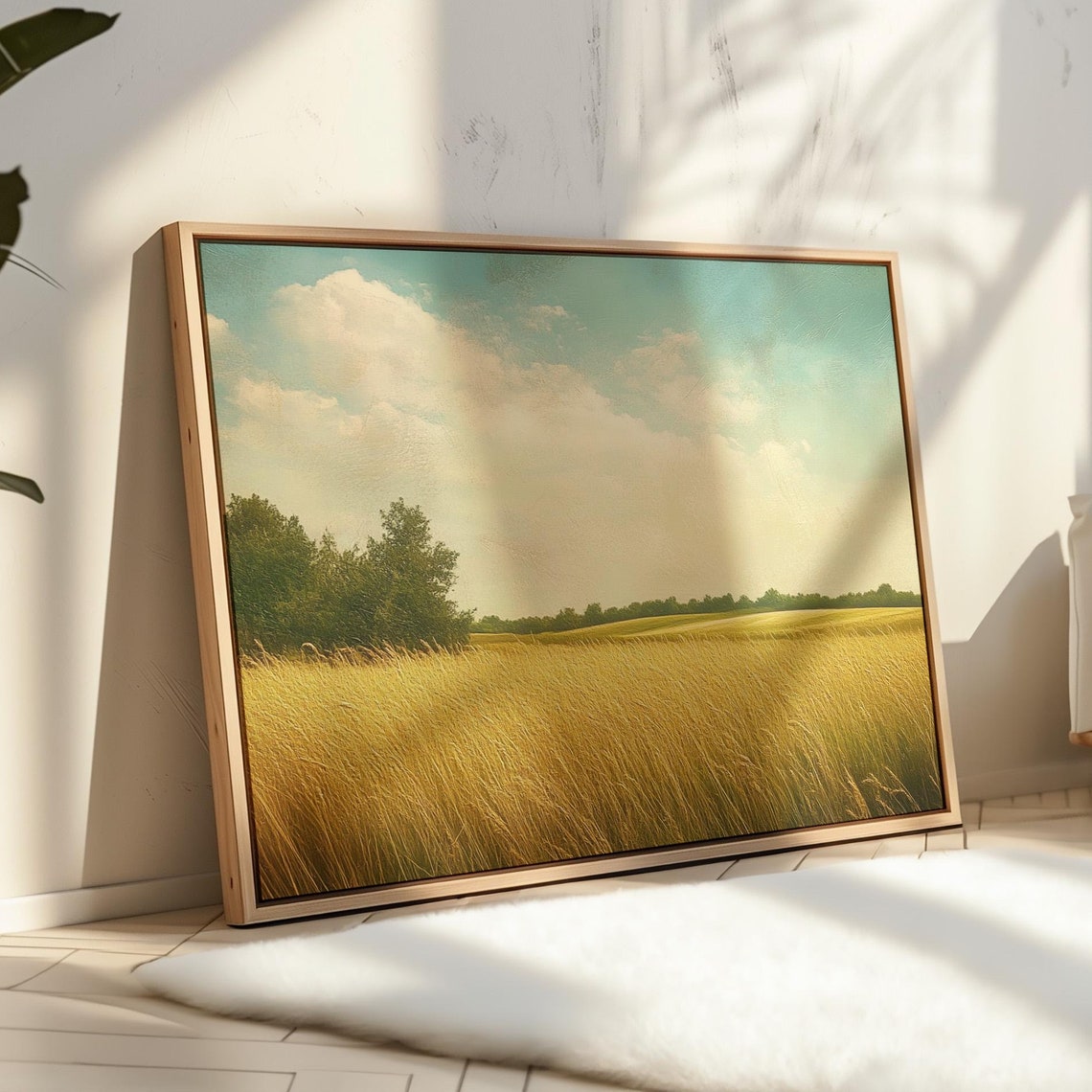 Golden Wheat Field Under Blue Sky Rustic Country Landscape Poster