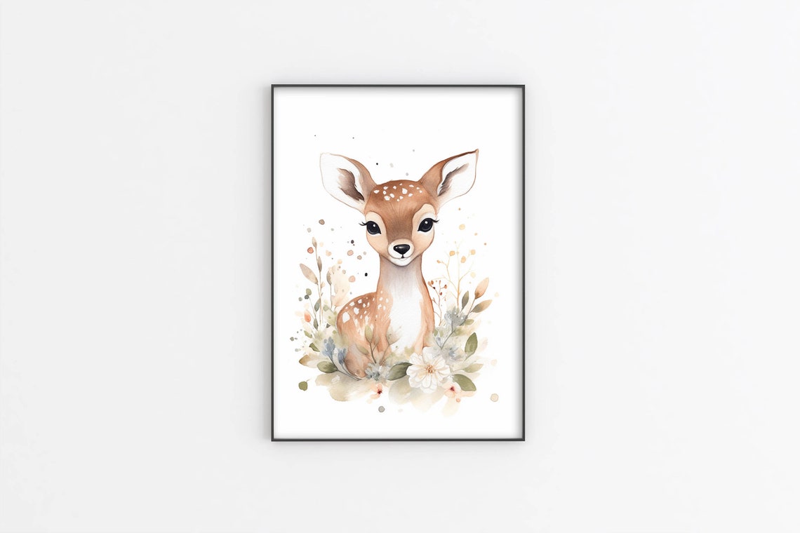Nursery Wall Art Baby Deer Watercolor Painting Print Woodland Nursery Modern Nursery Decor Baby Shower Girls Room Art Newborn Gift - Image 2