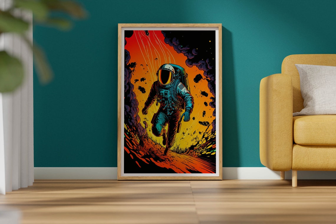 Inferno Retro Astronaut Fire Sky Comic Pop Art Adventure Poster - Image 2