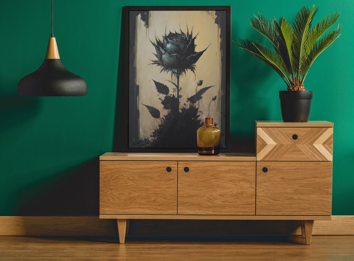 Black Gothic Rose Dark Floral Oil Painting Style Moody Poster - Image 2