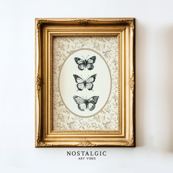 Victorian Floral Butterfly Collection Wall Art Vintage Butterfly Decor Vintage Insects Print Butterflies Classic Print Antique Butterfly