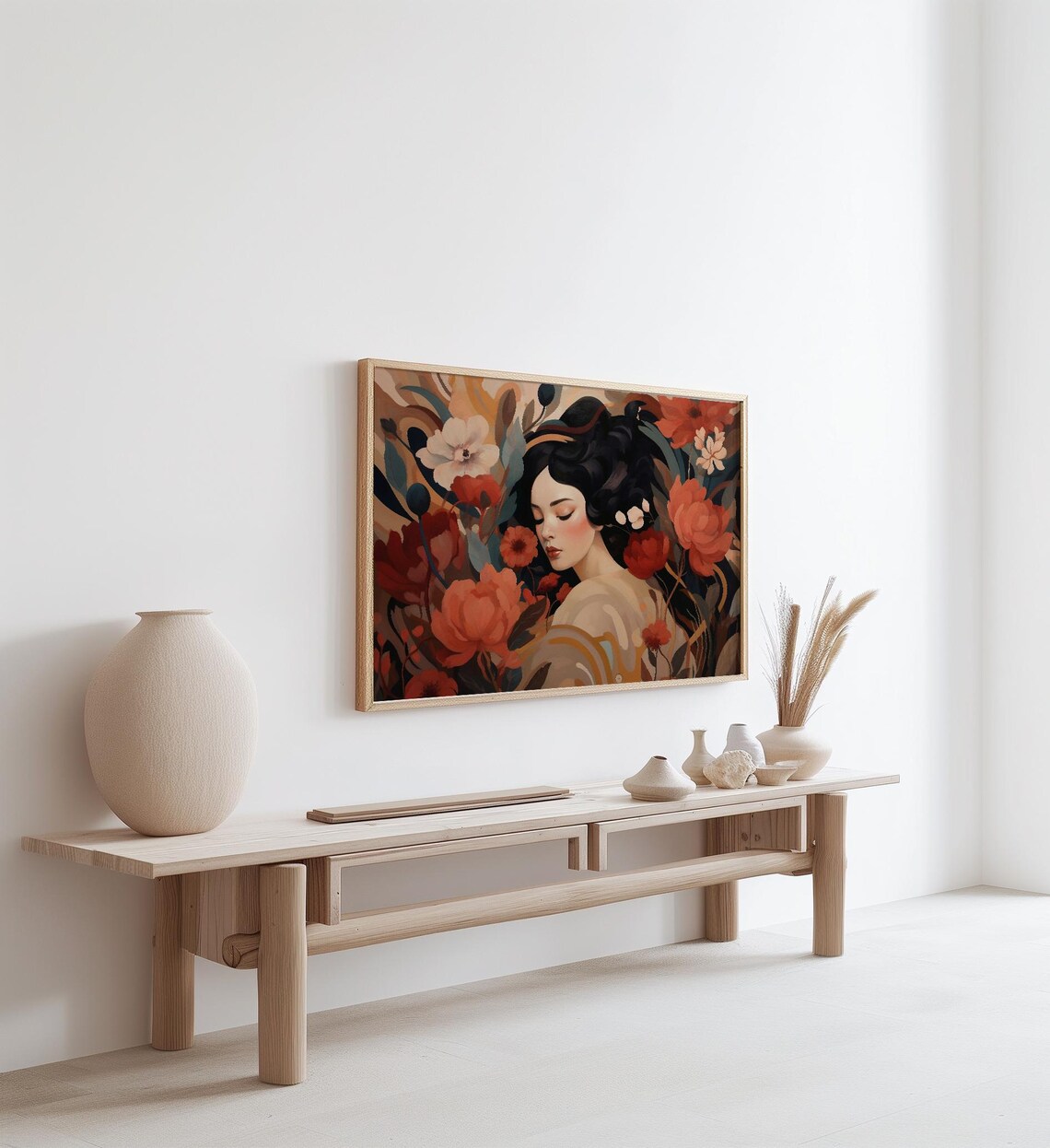 Woman Sleeping Among Red Peonies Romantic Dreamy Floral Art Poster - Image 2