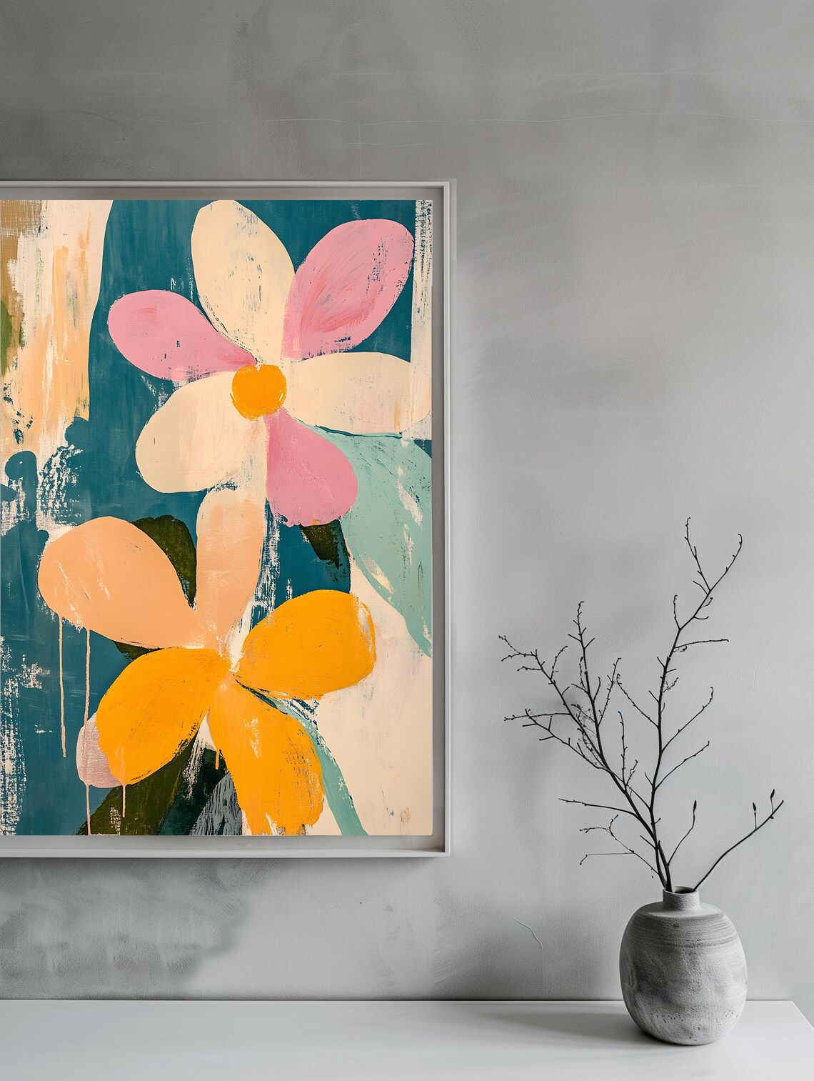 Abstract Flowers Art Print, Playful Floral Painting - Image 2