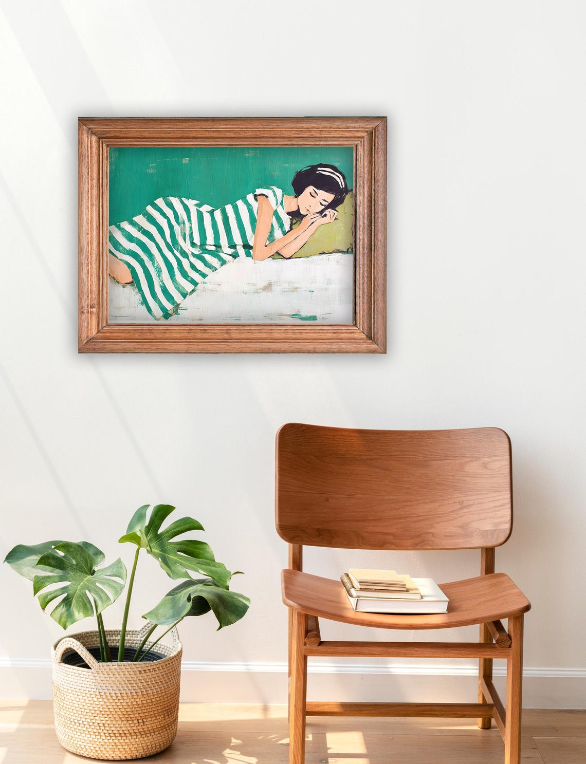 Woman Sleeping Wall Art Muted Green Wall Art Dark Hair Girl Sleeping Art Teenage Bedroom Wall Art Minimalist Dorm Room Wall Art - Image 2