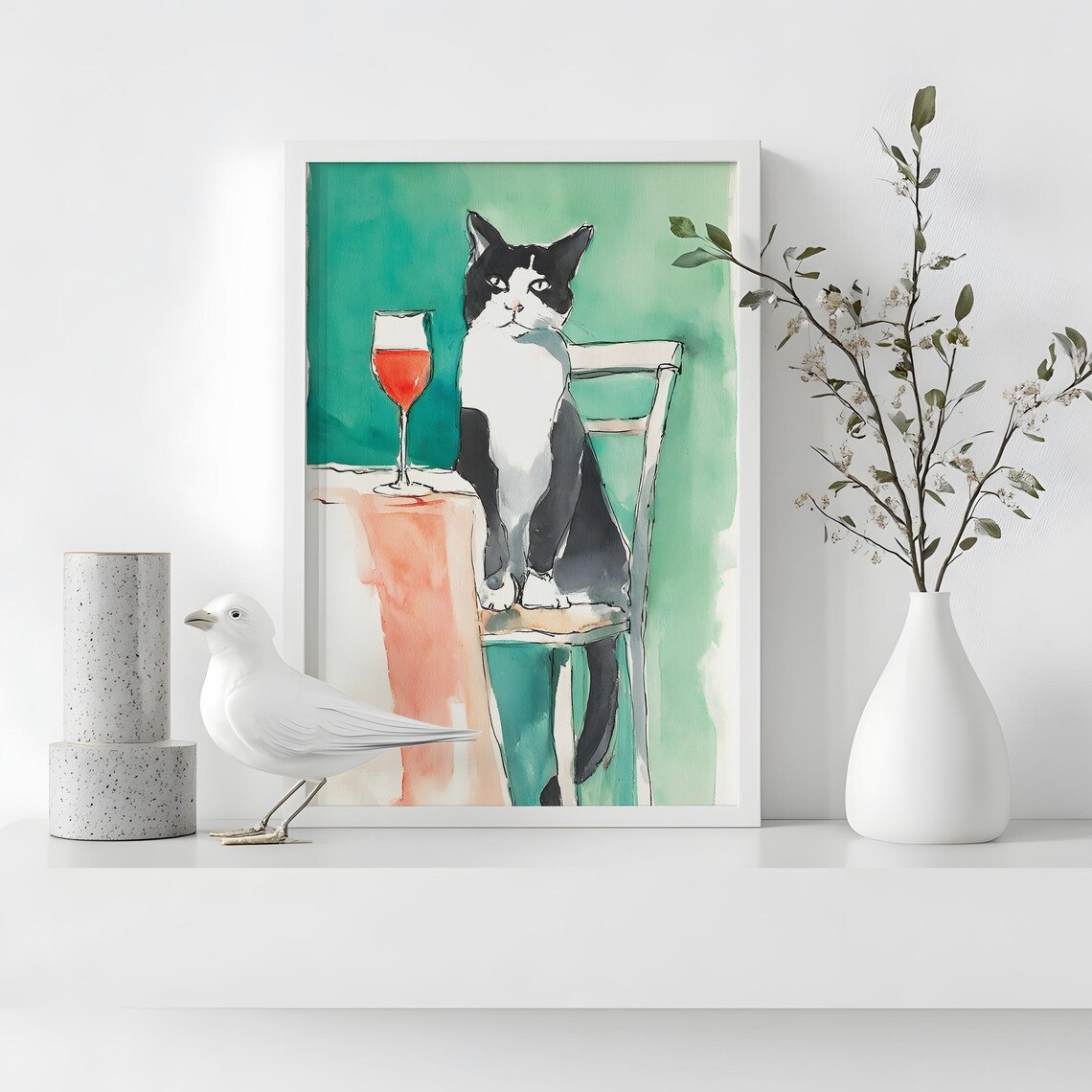 Black And White Cat Portrait, Watercolor Kitchen Poster - Image 3