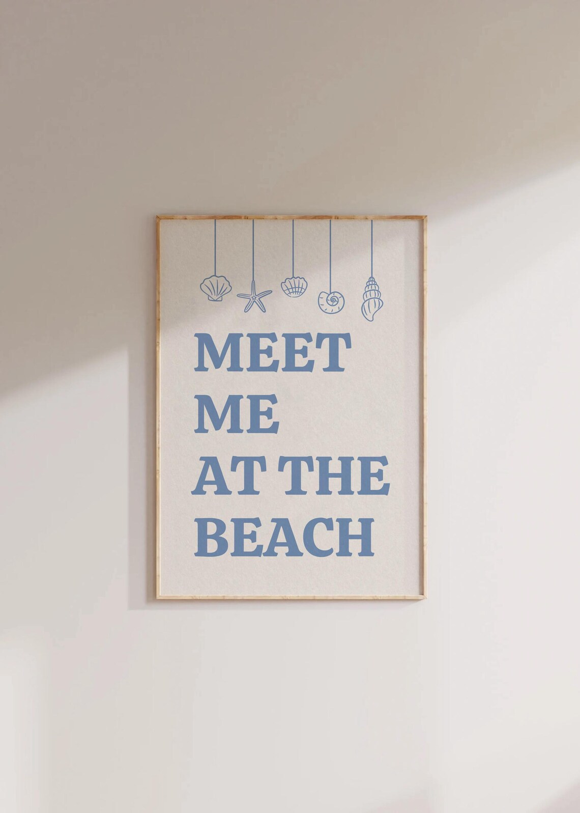 Meet Me At The Beach Poster Blue Seashell Coastal Summer Wall Decor