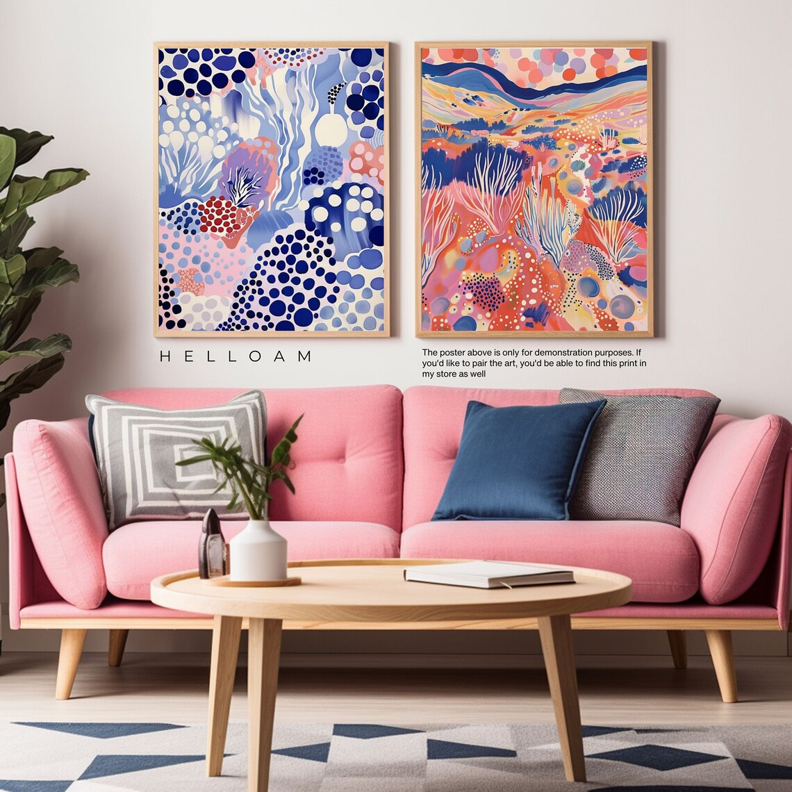Vibrant Abstract Desert Coral Landscape Colorful Botanical Modern Wall Art - Image 2