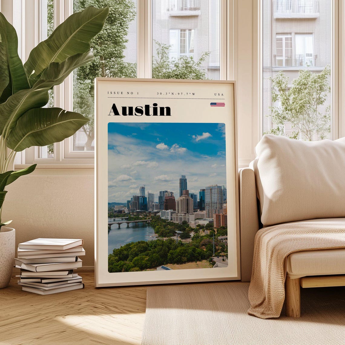 Austin Texas USA Modern Downtown Skyline Riverfront Travel Poster