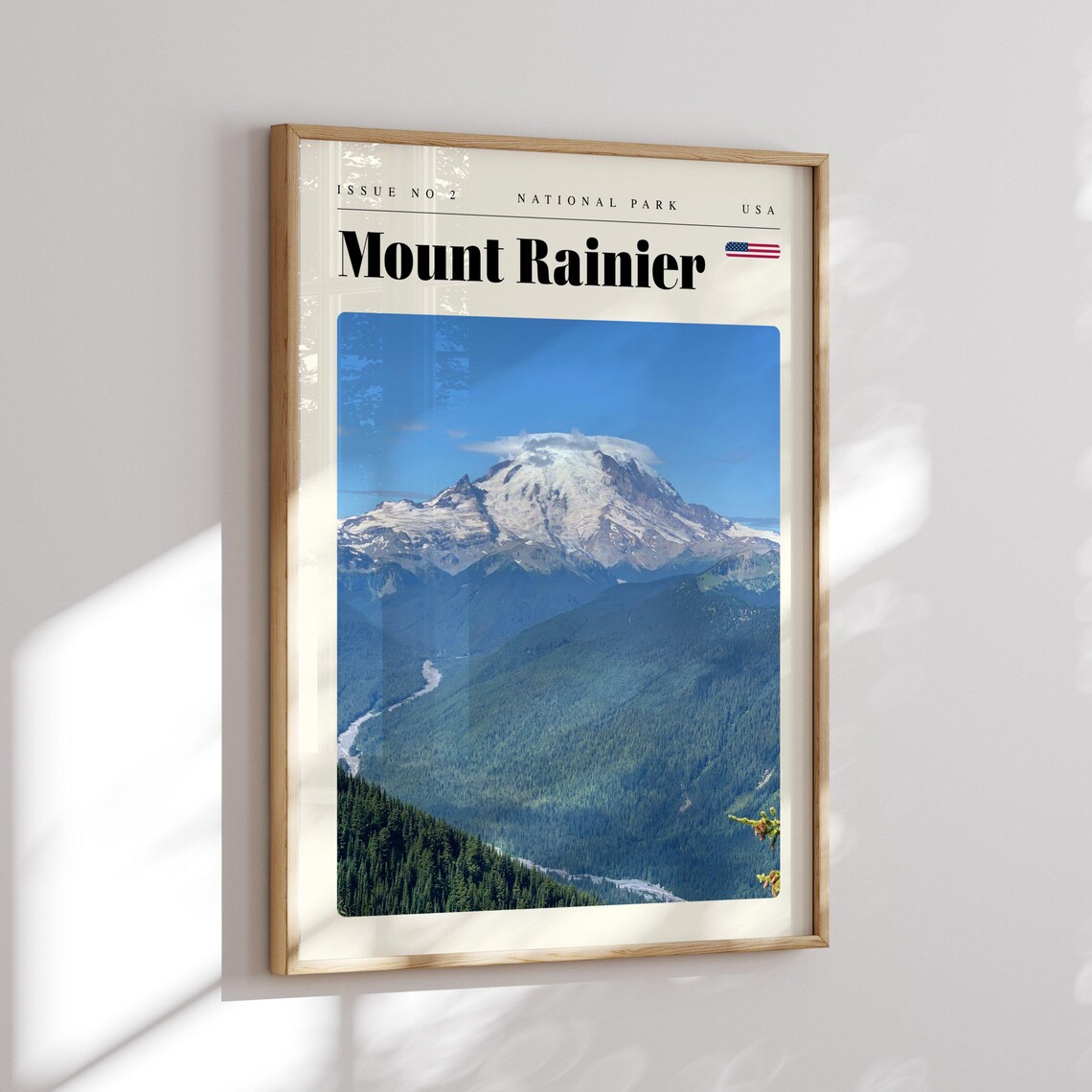 Mount Rainier USA National Park Snow Peak Green Valley Poster - Image 2
