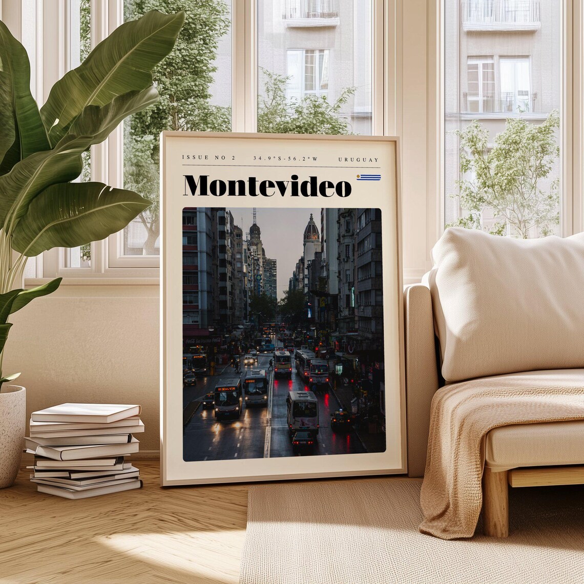 Montevideo Uruguay Night Street Neon City Scene Travel Poster