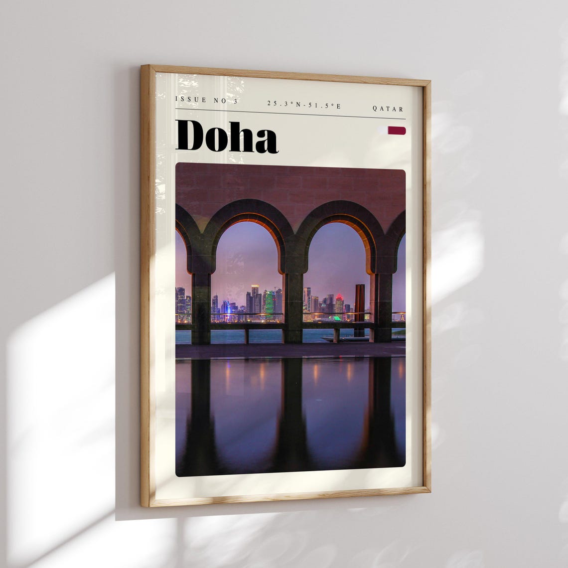 Doha Qatar Modern Dusk Skyline Through Museum Arches Travel Poster - Image 2