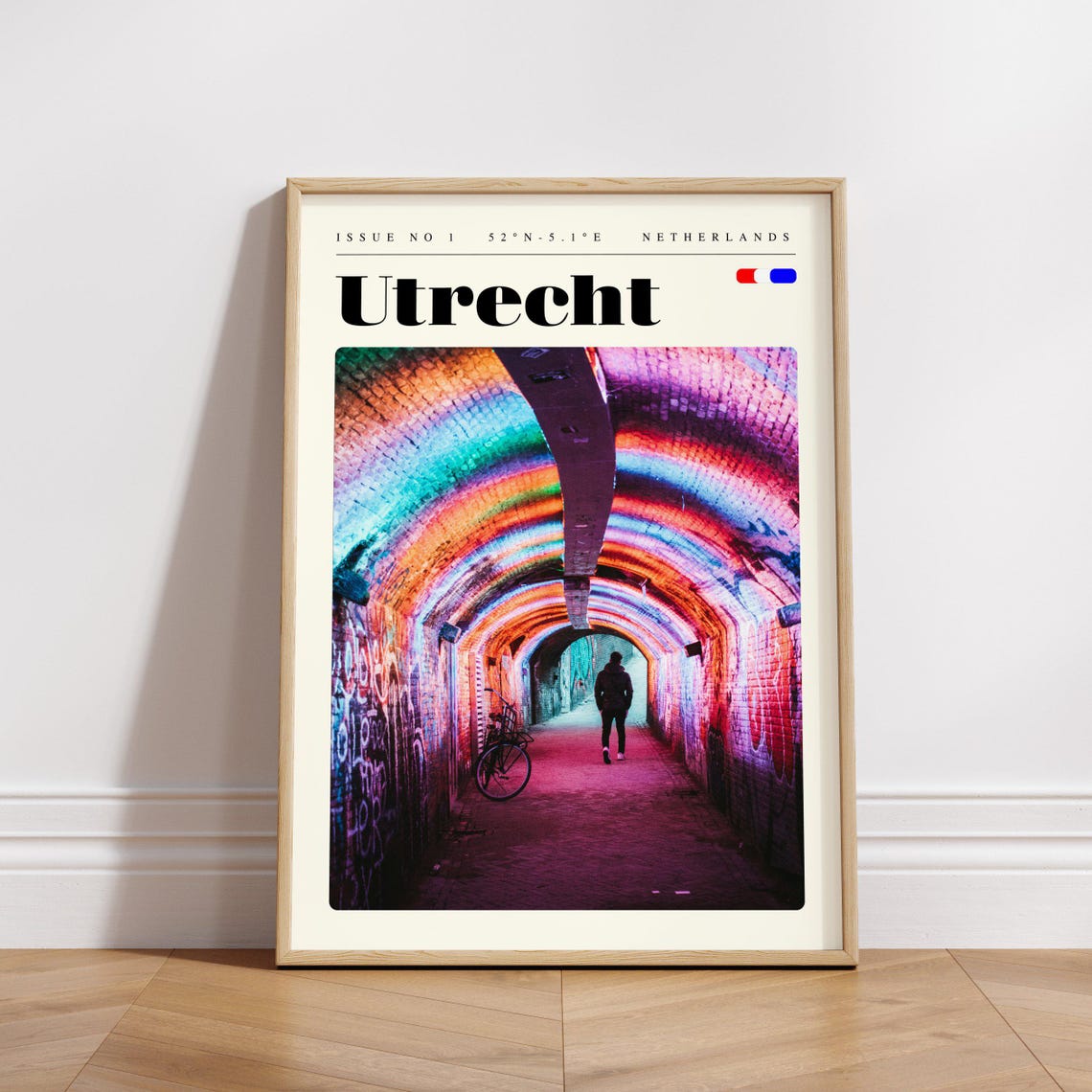 Utrecht Netherlands Vintage Travel Poster With Rainbow Light Tunnel - Image 3