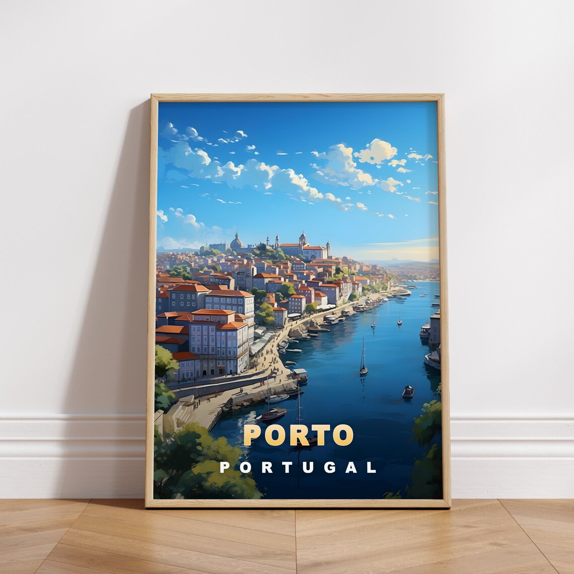 Porto Portugal Aerial River View Skyline Retro Travel Poster Decor Art