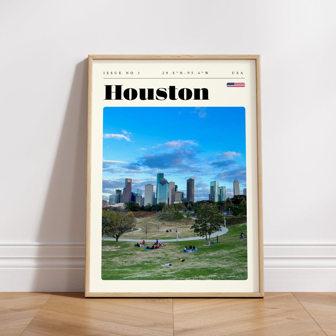 Houston Texas Downtown Skyline Over Green Park Travel Poster - Image 3