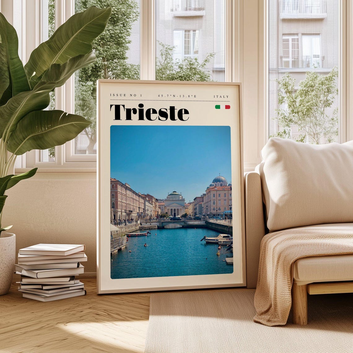 Trieste Italy Vintage Travel Poster Canal Waterfront Harbor Scene
