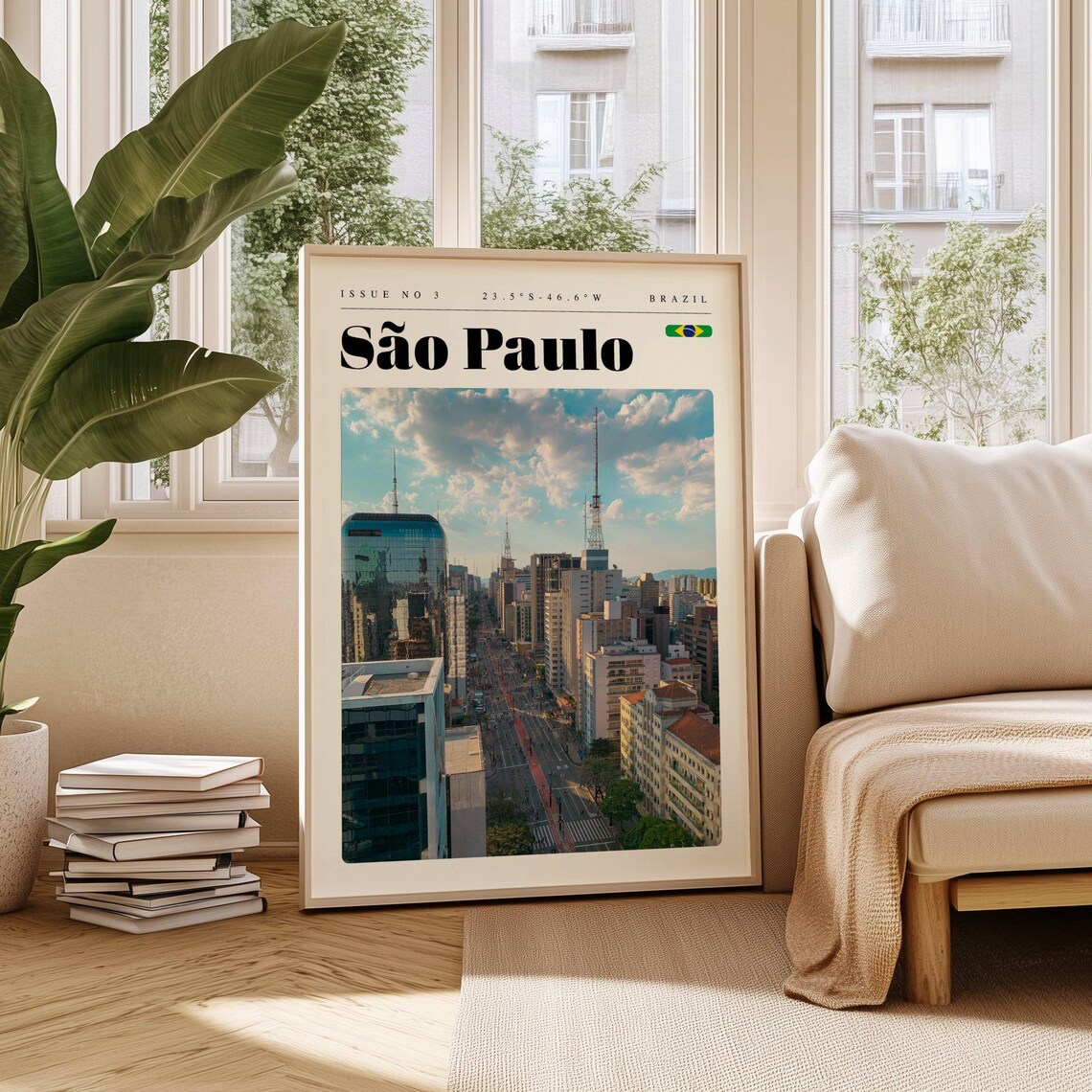 Sao Paulo Brazil Avenida Paulista Aerial Modern Travel Poster