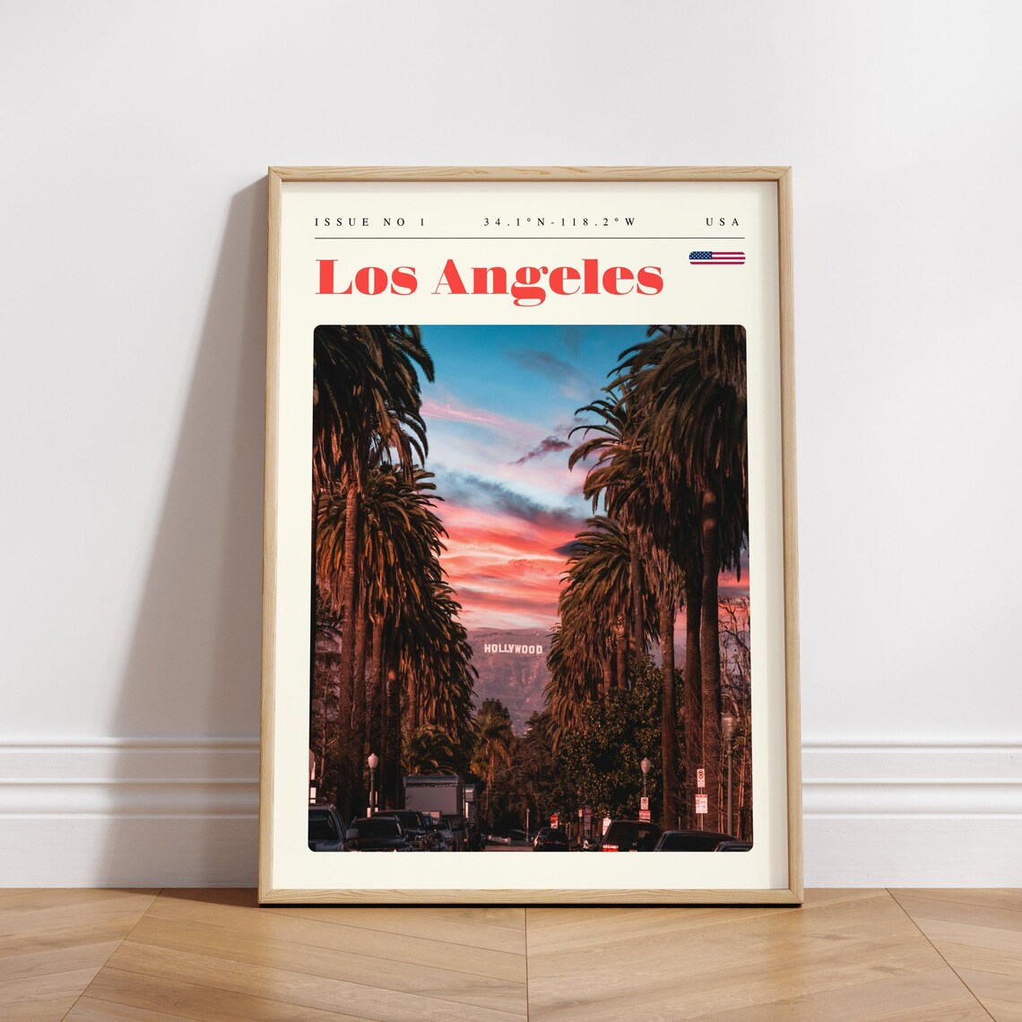 Los Angeles Hollywood Sign Sunset Palm Street Modern Travel Poster - Image 3