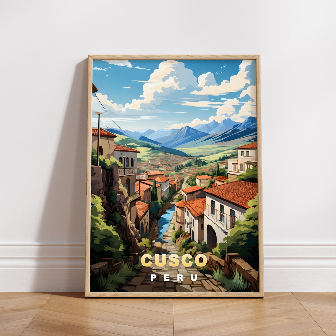 Cusco Peru Old Red Roof Street Andes Mountains Travel Poster