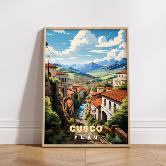 Cusco Peru Old Red Roof Street Andes Mountains Travel Poster