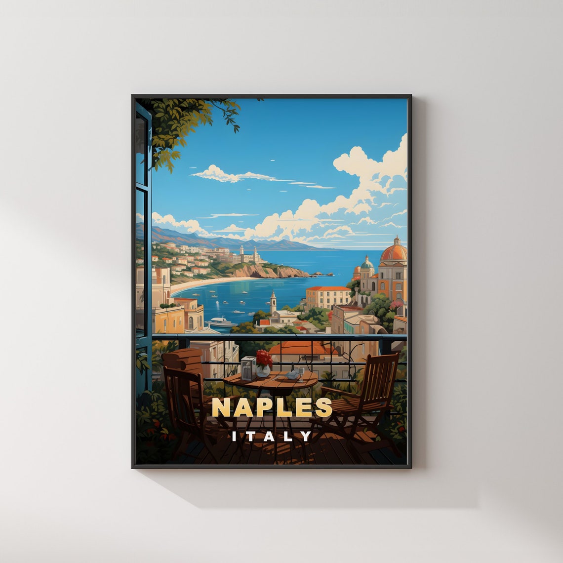 Naples Italy Balcony Bay View Sunshine Retro Travel Poster Decor Art - Image 2