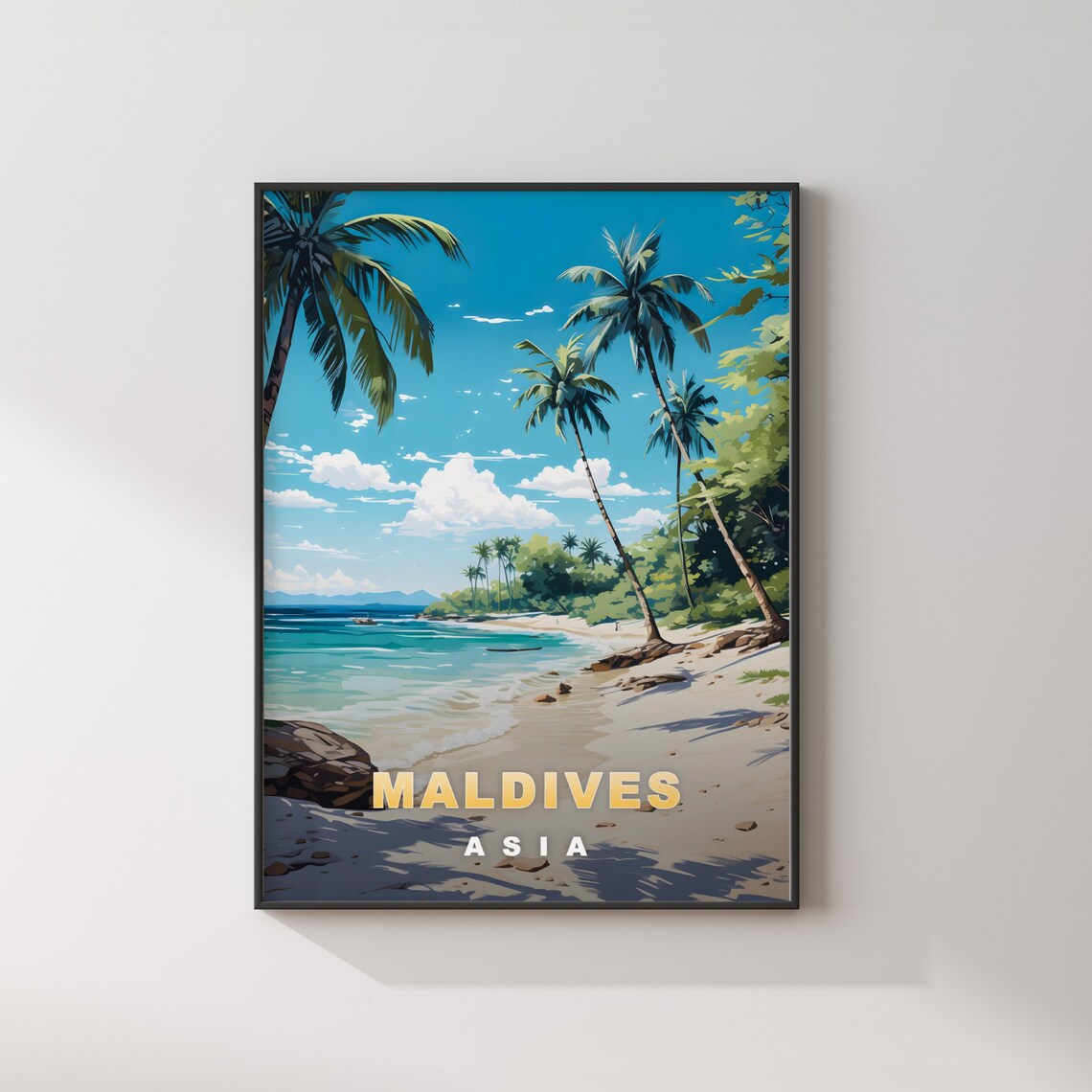Maldives Asia Palm Beach Turquoise Lagoon Retro Travel Poster - Image 2