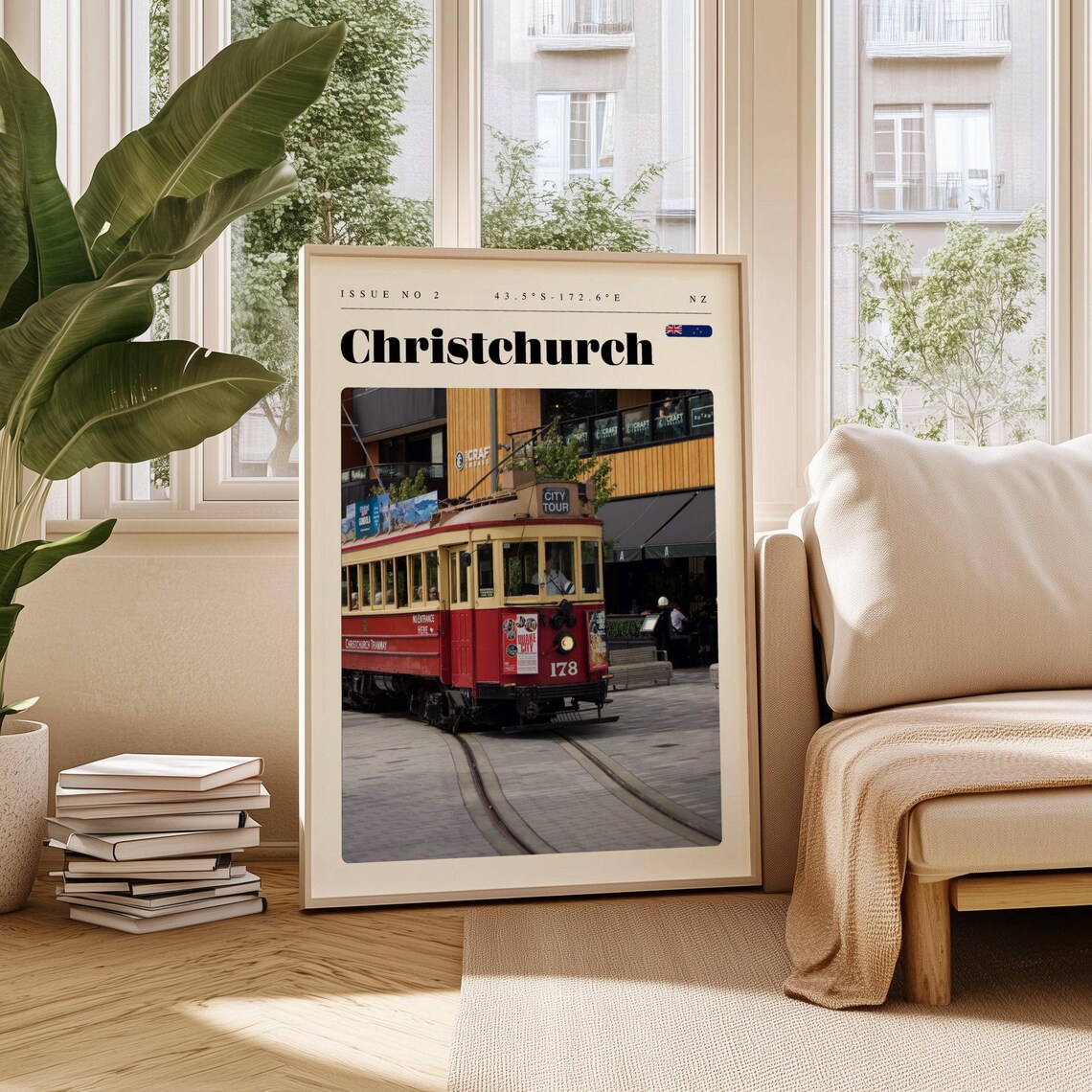 Christchurch NZ Historic Tram City Tour Street Scene Travel Poster