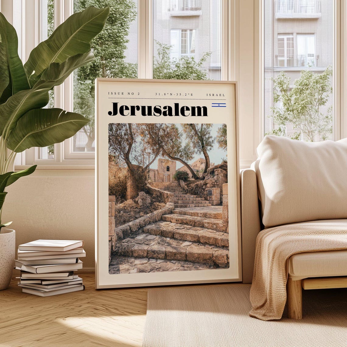Jerusalem Israel Ancient Stone Steps Old City Modern Travel Poster