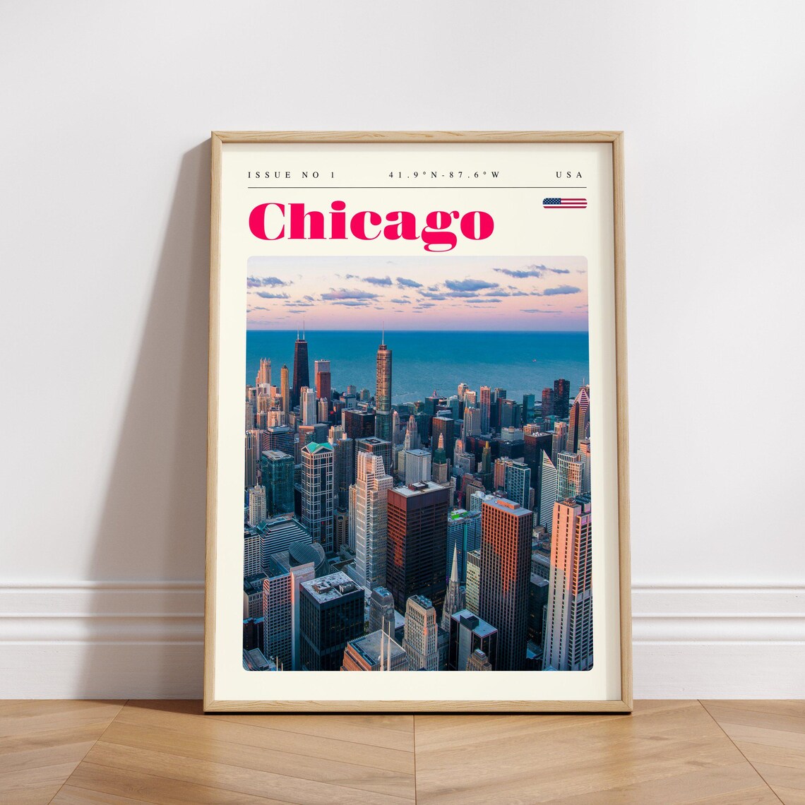 Chicago USA Lake Michigan Skyline Golden Sunset Aerial Poster - Image 3