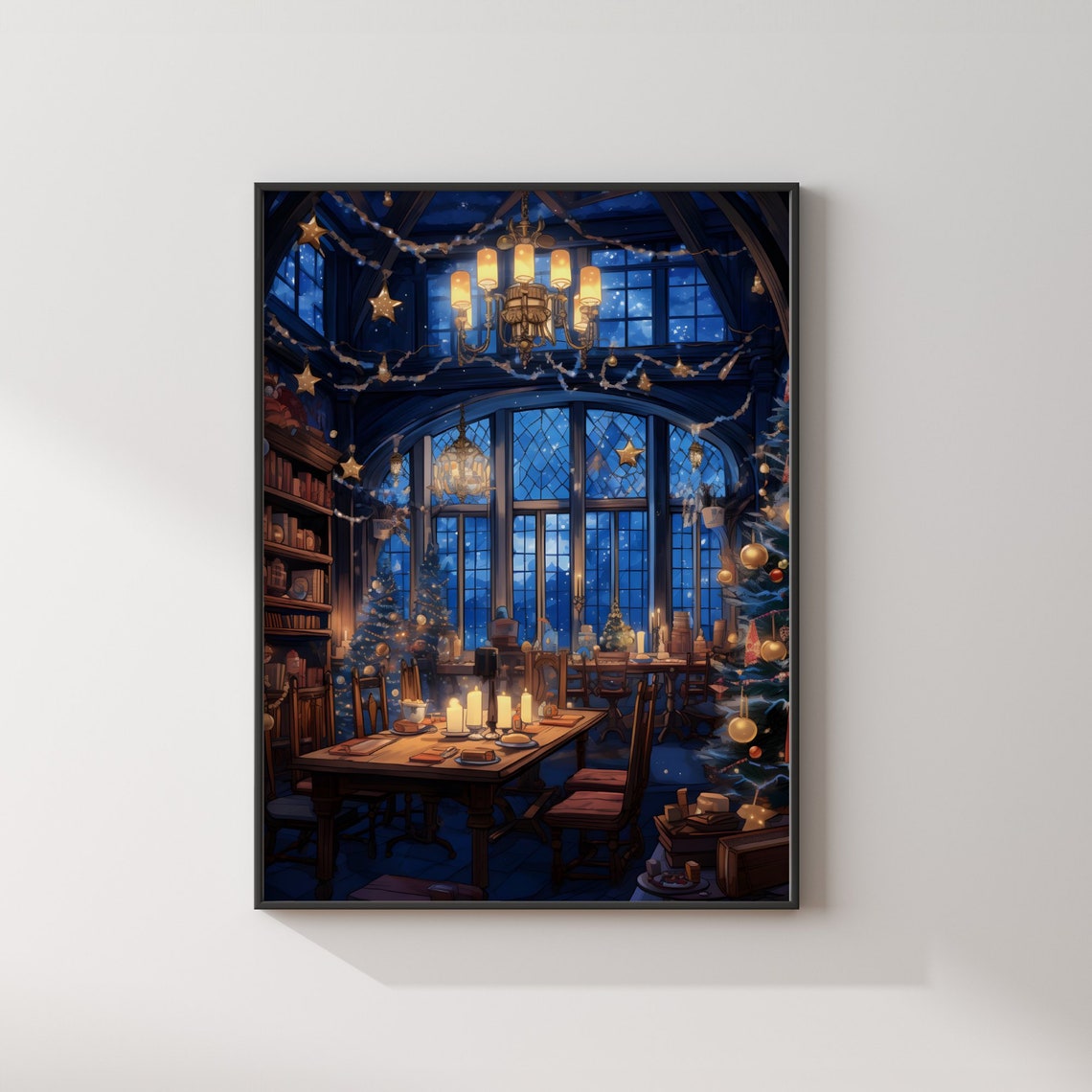 Ravenclaw Common Room Decorated for Christmas Wizard Art Poster - Image 2