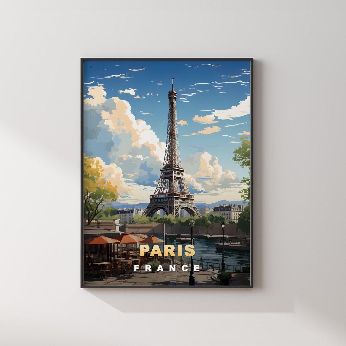 Paris France Eiffel Tower by the Seine Vintage Travel Poster - Image 2